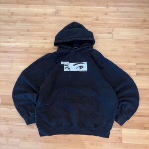 Boxy black brandy Melville hoodie eyes graphic New York John galt